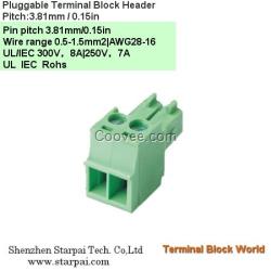 插拔式绿色接线端子间距3.81mm
