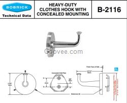 Bobrick B-2116保必丽坚固耐用的衣帽钩